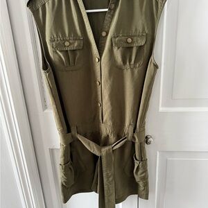 Per Se Olive Green Military Romper